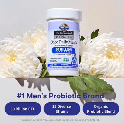 Garden of Life Probiotics for Men, Dr Formulated 50 Billion CFU 15 Probiotics for Digestive Health + Organic Prebiotic Fiber, Colon & Immune Support