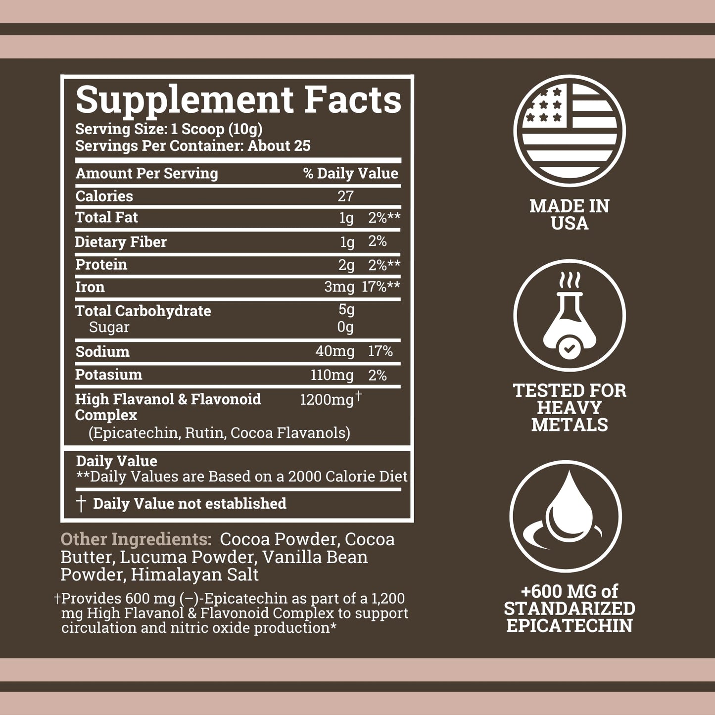Black Forest High Flavanol Cocoa Powder (1200mg Flavanols & Flavonoids Supplements)10X More Flavanols (Epicatechin) Than Cocoa & 600mg of Epicatechin Supplement