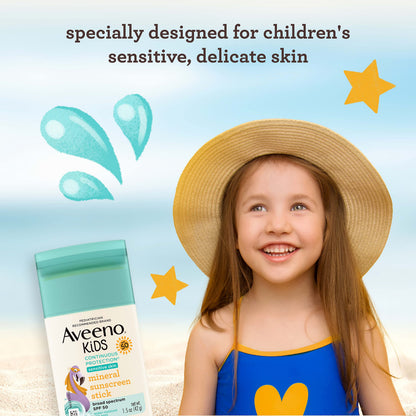 Aveeno Kids Continuous Protection Zinc Oxide Mineral Sunscreen Stick for Sensitive Skin, Face & Body Sunscreen Stick for Kids