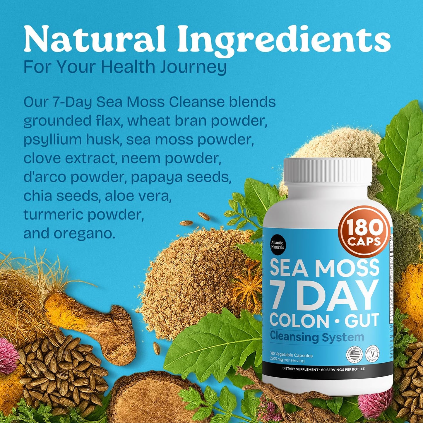 Atlantic Naturals Sea Moss 7 Day Colon & Gut | Enriched with Psyllium Husk, Senna Powder, Turmeric & Herbs | Supports Digestive Health, Bloating, & Natural Flushing
