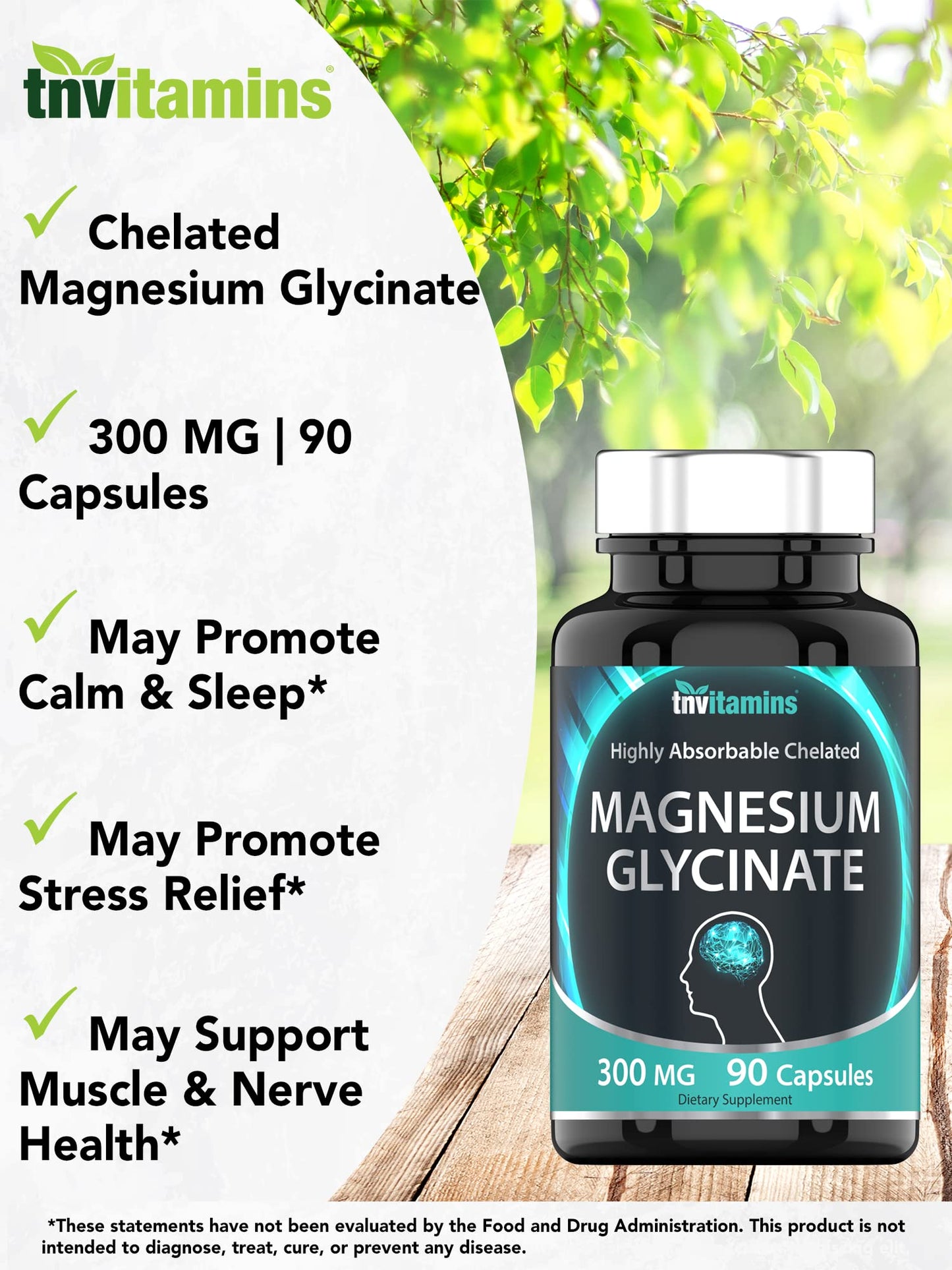 tnvitamins Magnesium Glycinate 300mg, 90 Capsules | High Absorption Chelated Magnesium for Sleep, Calm & Muscle Support* | Non-GMO, Gentle, Non-Laxative | TNVitamins tnvitaminsBuy Supplements Australia