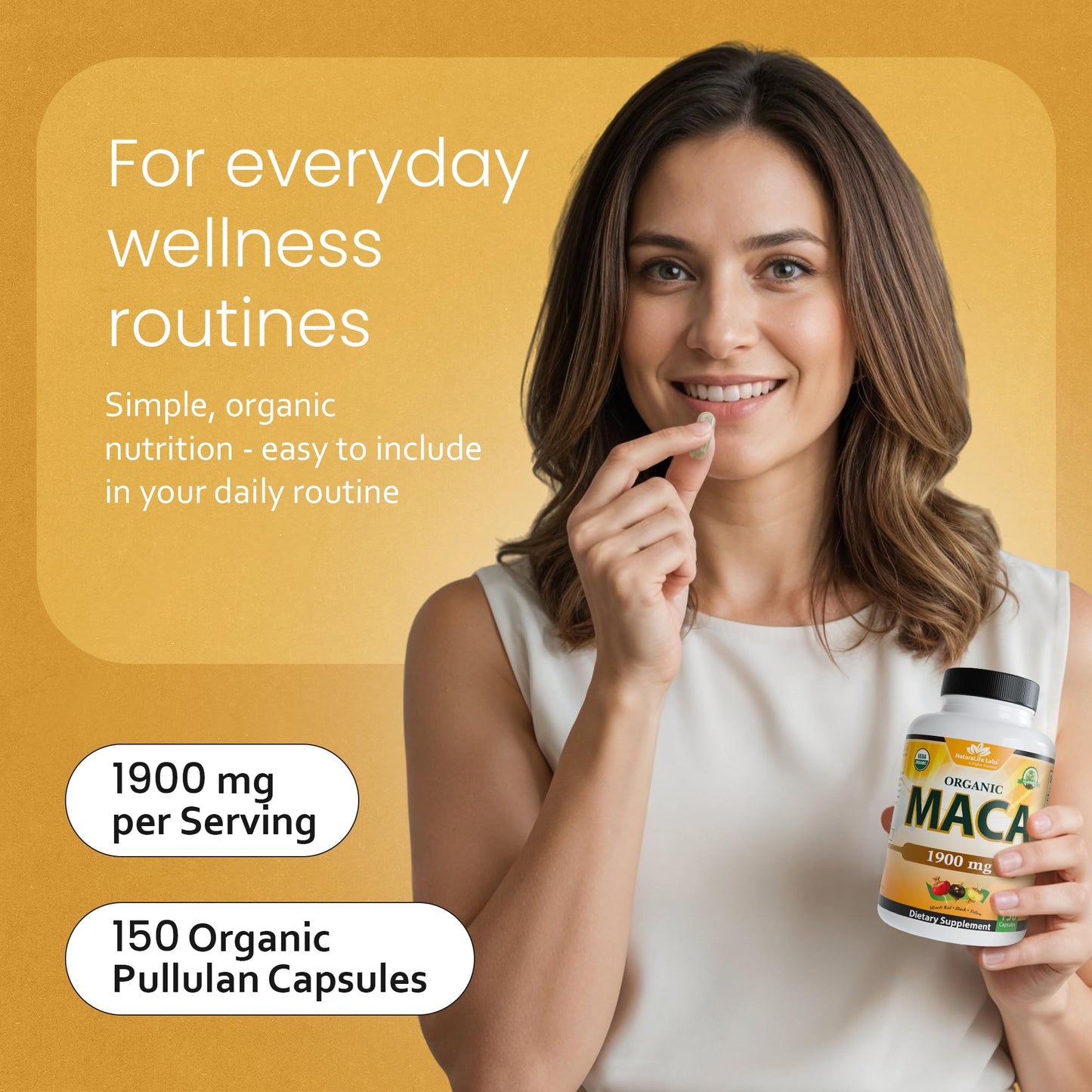NaturaLife Labs Organic Maca Root – Black, Red & Yellow – 1900 mg per Serving – 150 Capsules – Gelatinized Peruvian Maca