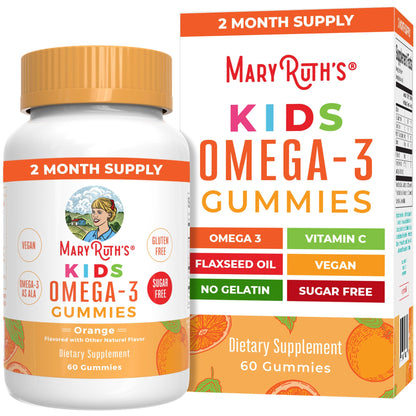 MARYRUTH'S Vegan Omega 3 Gummies for Kids 2+, 2 Month Supply, Sugar Free, Omega 3 Supplement with Vitamin C, Flaxseed Oil, Immune Support