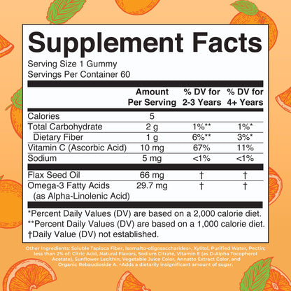 MARYRUTH'S Vegan Omega 3 Gummies for Kids 2+, 2 Month Supply, Sugar Free, Omega 3 Supplement with Vitamin C, Flaxseed Oil, Immune Support