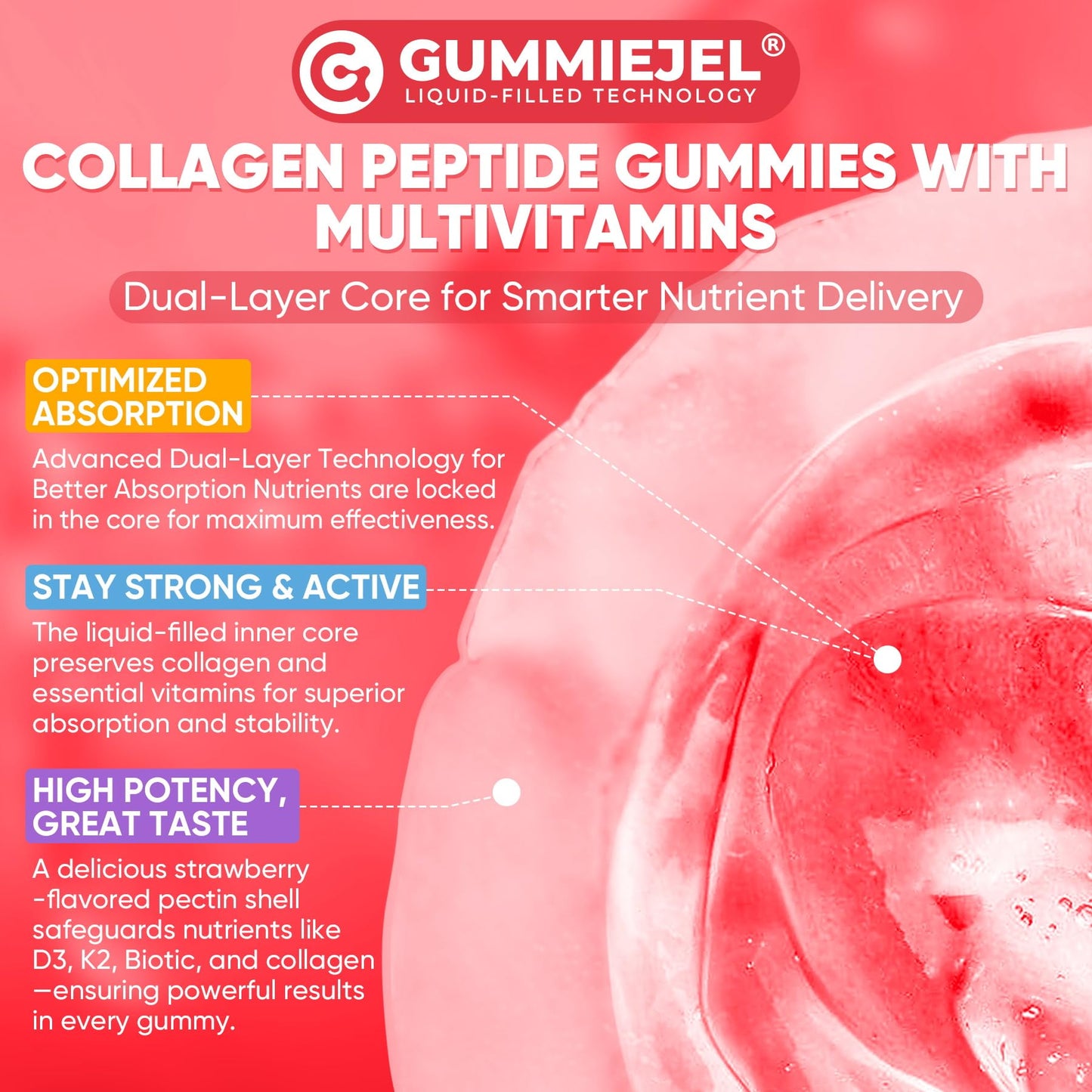 Collagen Peptide Gummies for Women & Men Sugar-Free, Multi Collagen Hydrolyzed w/ 1500mg Protein Type I,II,III,V,X, 5000mcg Biotin, Methylated B12, Vitamin C A E D3 B6