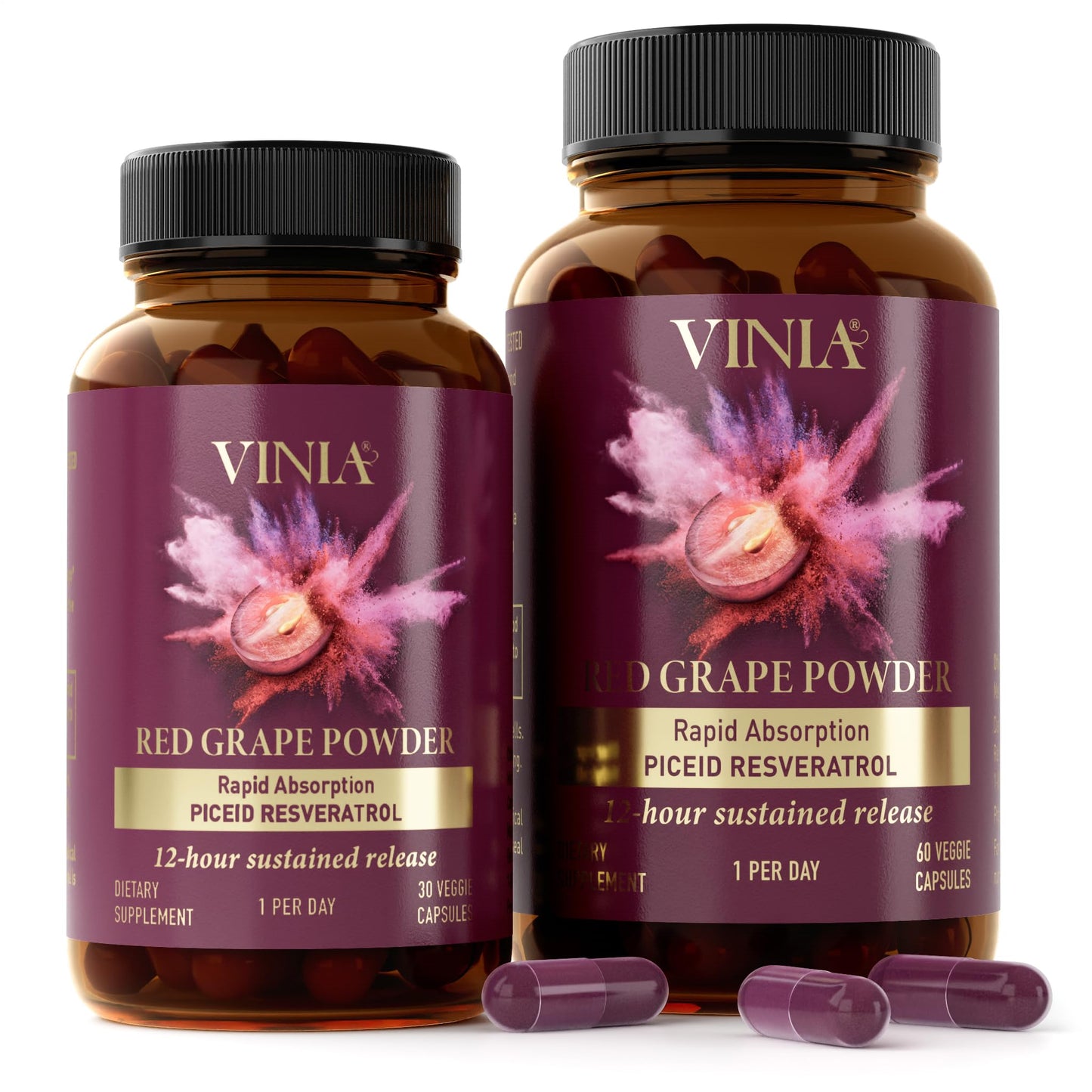 VINIA Piceid Resveratrol Supplement Capsules. Increases Blood Flow and Nitric Oxide. Blood Pressure and Heart Health Support