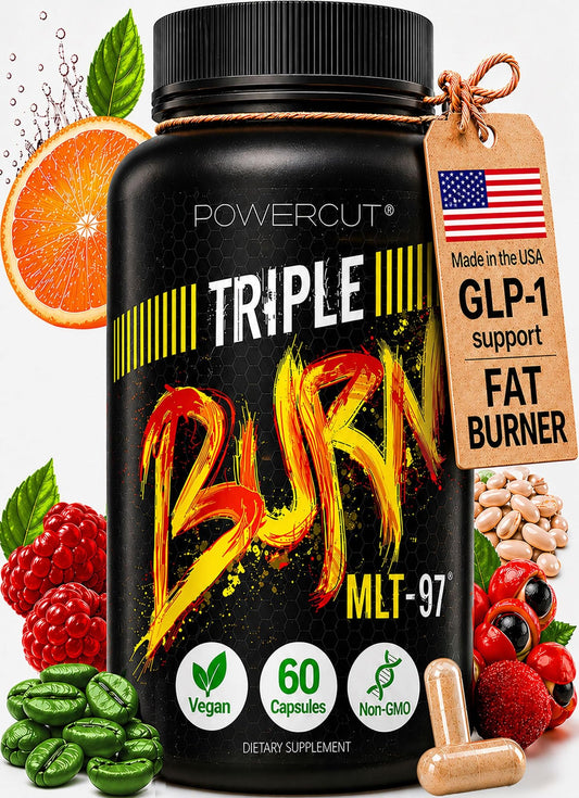Triple Burn  Pills for Women & Men, Fat Burner GLP-1 Support, Appetite Suppressant, Diet Pills with Green Coffee Extract & Cayenne (60 Capsules)