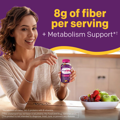 MiraFIBER Gummies from The Makers of MiraLAX, 8g of Daily Fiber Per Serving, Metabolism Support with B Vitamins, Gut Health for Men & Women