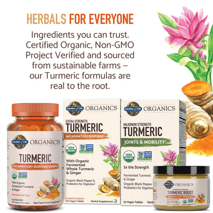 Garden of Life Organics Extra Strength Turmeric Inflammatory Response 120 Tablets-100Mg Curcumin (95% Curcuminoids) Black Pepper, Probiotics, Organic Non-GMO Vegan Gluten Free Herbal Supplement Garden of LifeBuy Supplements Australia