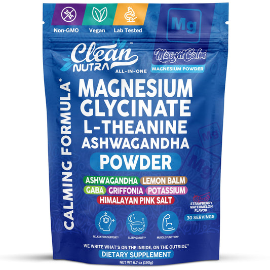Magnesium Glycinate Powder Supplement + L Theanine Ashwagandha Glycine Apigenin Lemon Balm GABA 5HTP Pink Salt Potassium L Tryptophan Calcium | Powdered Sleep Aid Calm Trace Minerals Vitamin Clean NutraceuticalsBuy Supplements Australia