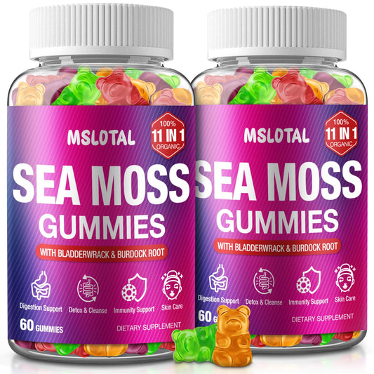 MSLOTAL Irish Sea Moss Gummies with Black Seed Oil, Ashwagandha Bladderwrack and Burdock Root, Organic Sea Moss Gummies for Women and Men with Shilajit, Immune Support, Vegan, 120 Gummies Totalss MSLOTALBuy Supplements Australia