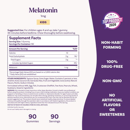 Natrol Kids Melatonin 1mg, for Restful Sleep, 90 Raspberry-Flavored Gummies