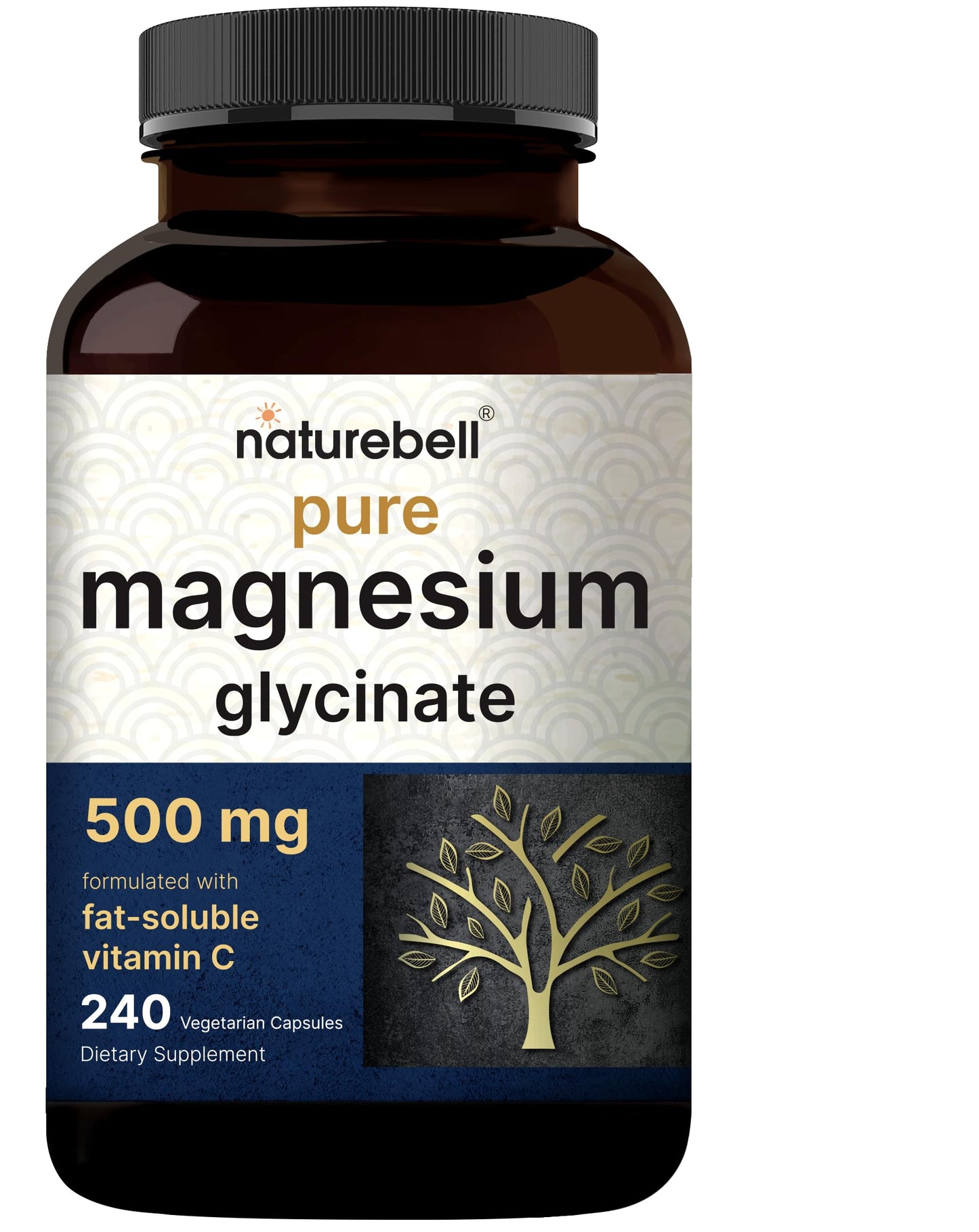 Naturebell Pure Magnesium Glycinate 500mg, 240 Veggie Capsules | 100% Chelated & Purified – 3rd Party Tested, Vegan Friendly, Non-GMO, Filler Free