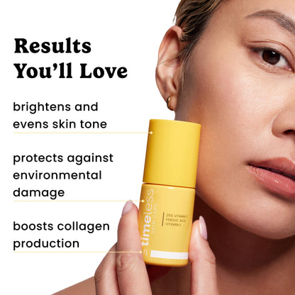 Timeless Skin Care Vitamin C Serum with Vitamin E & Ferulic Acid - Brightening Serum - for Oily & Dry Skin - Fragrance-Free - 1 oz