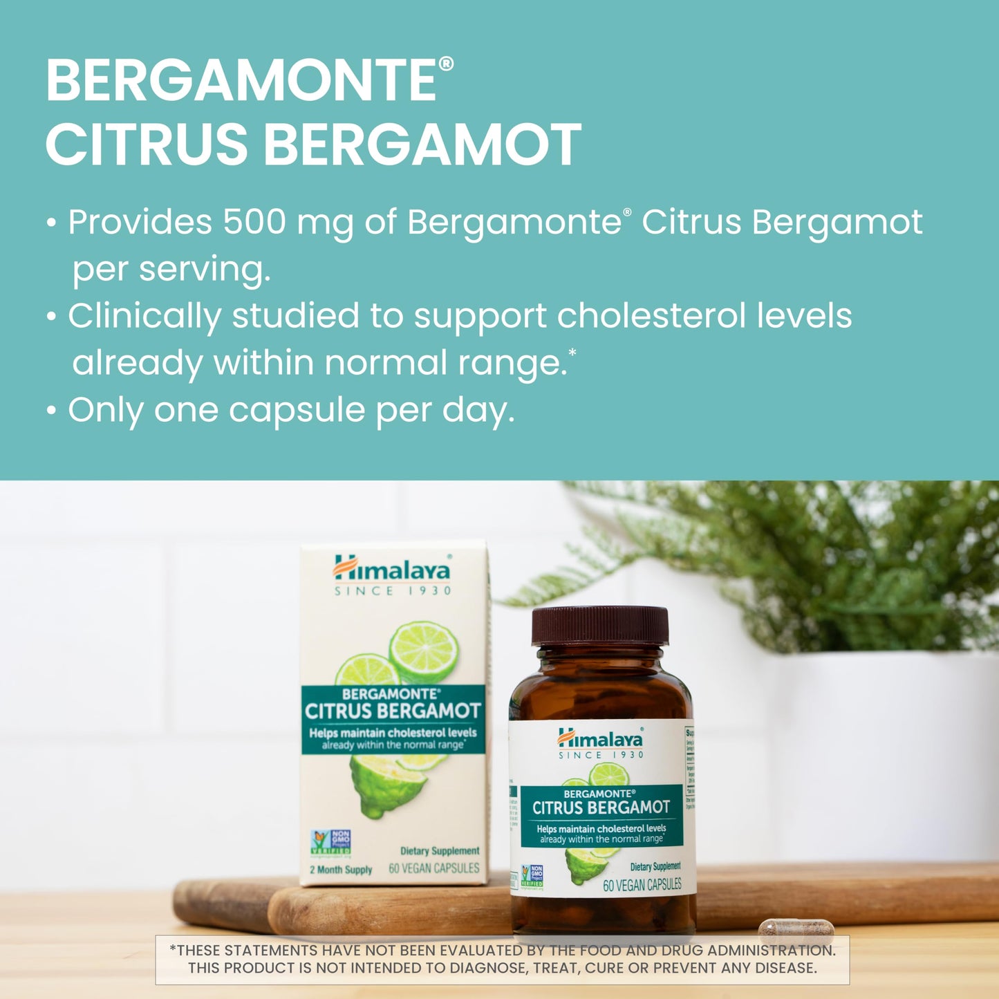 Himalaya Citrus Bergamot, Herbal Supplement for Daily Wellness, Vegan, Gluten Free, 500 mg Bergamonte® Extract, 60 Capsules