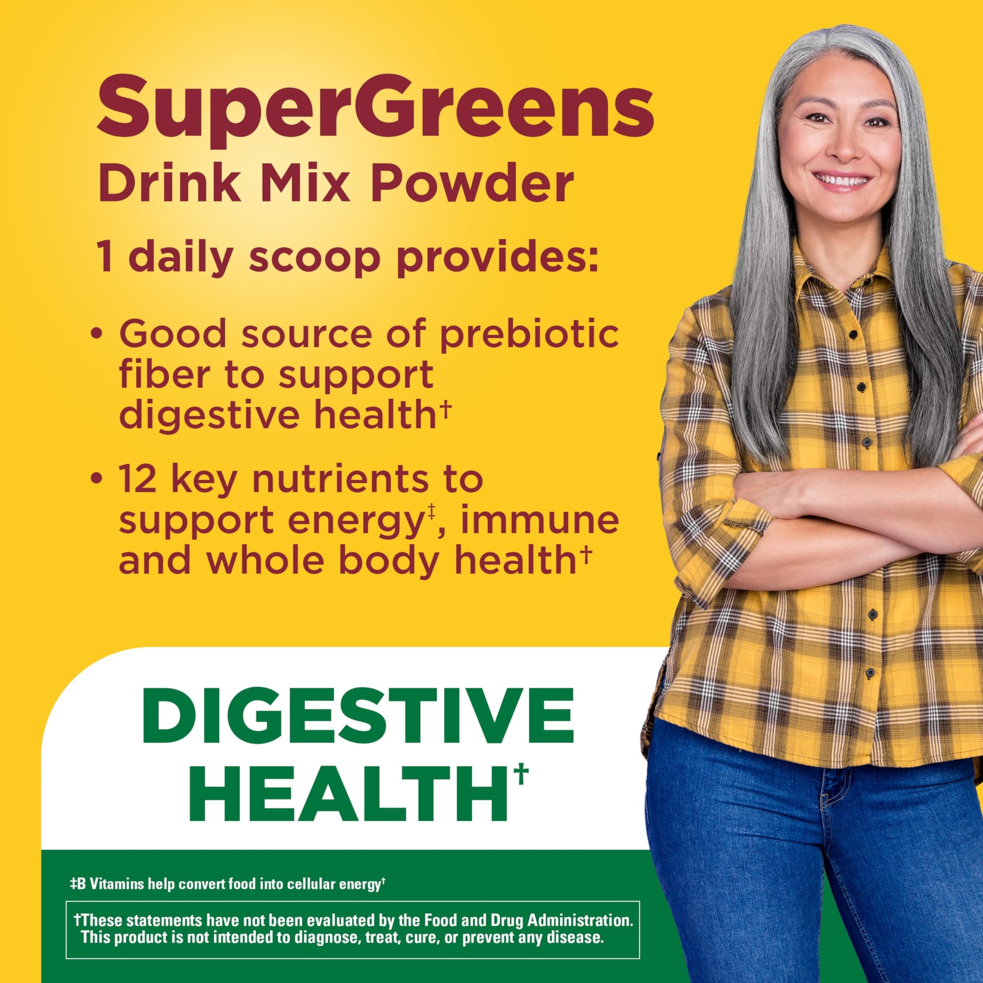 Nature Made Super Greens Powder with Prebiotic Fiber Drink Mix, Made with 1 Cup Veggies Per Serving, Fiber Supplement + Vitamins and Minerals, 25 Day Supply Nature MadeBuy Supplements Australia