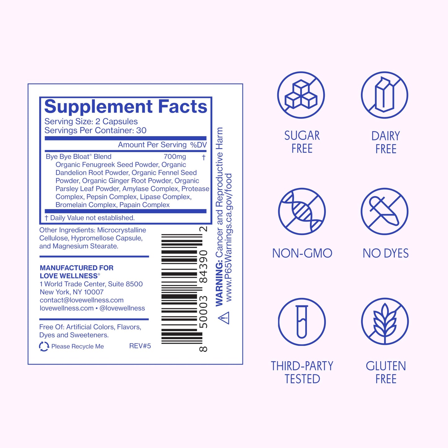 Love Wellness Bye Bye Bloat | Digestive Enzymes for Fast Acting Bloating Relief for Women | Helps Reduce Water Retention & Gas Relief | Supports Digestive Health