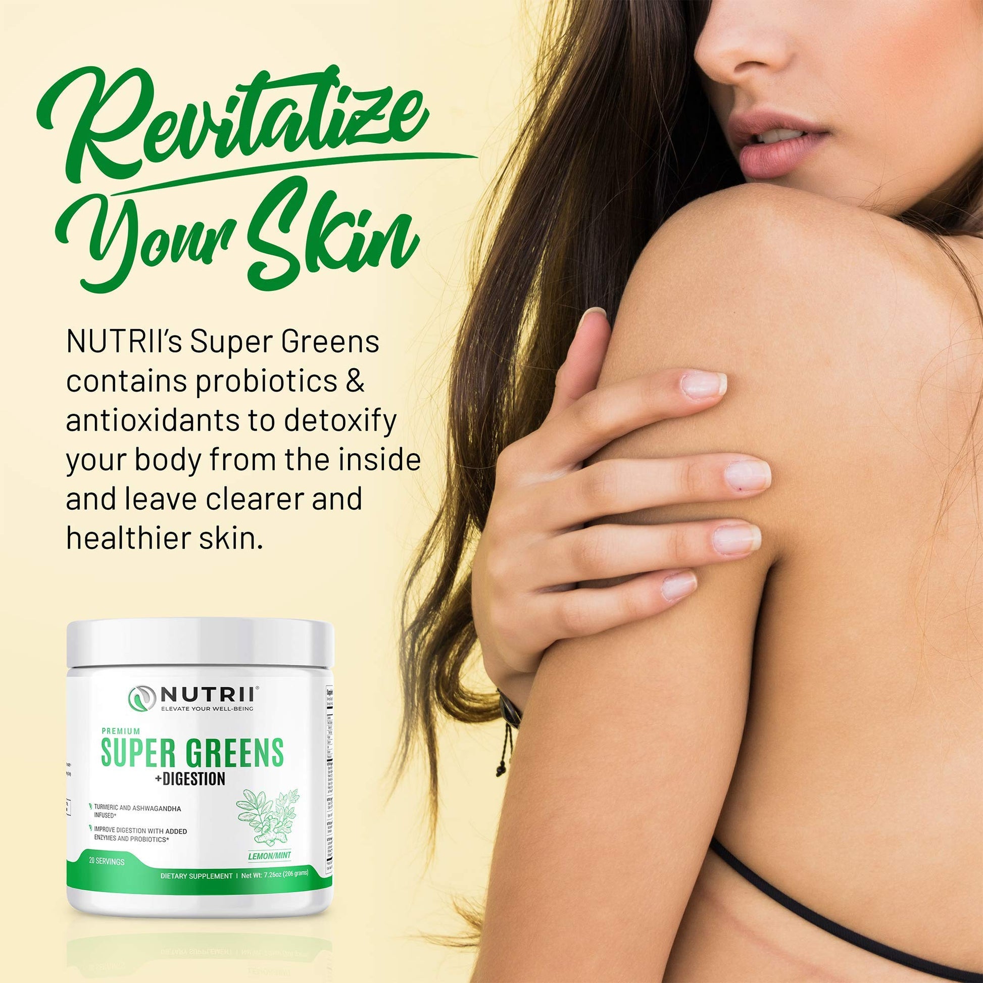 Nutrii Organic Green Immunity Superfood Powder - Soothes Digestion, Boosts Healthy Vitality and Energy. Fast Acting Formula with Probiotics, Enzymes, Turmeric and Ashwagandha (30 Servings Lemon-Mint) NutriiBuy Supplements Australia