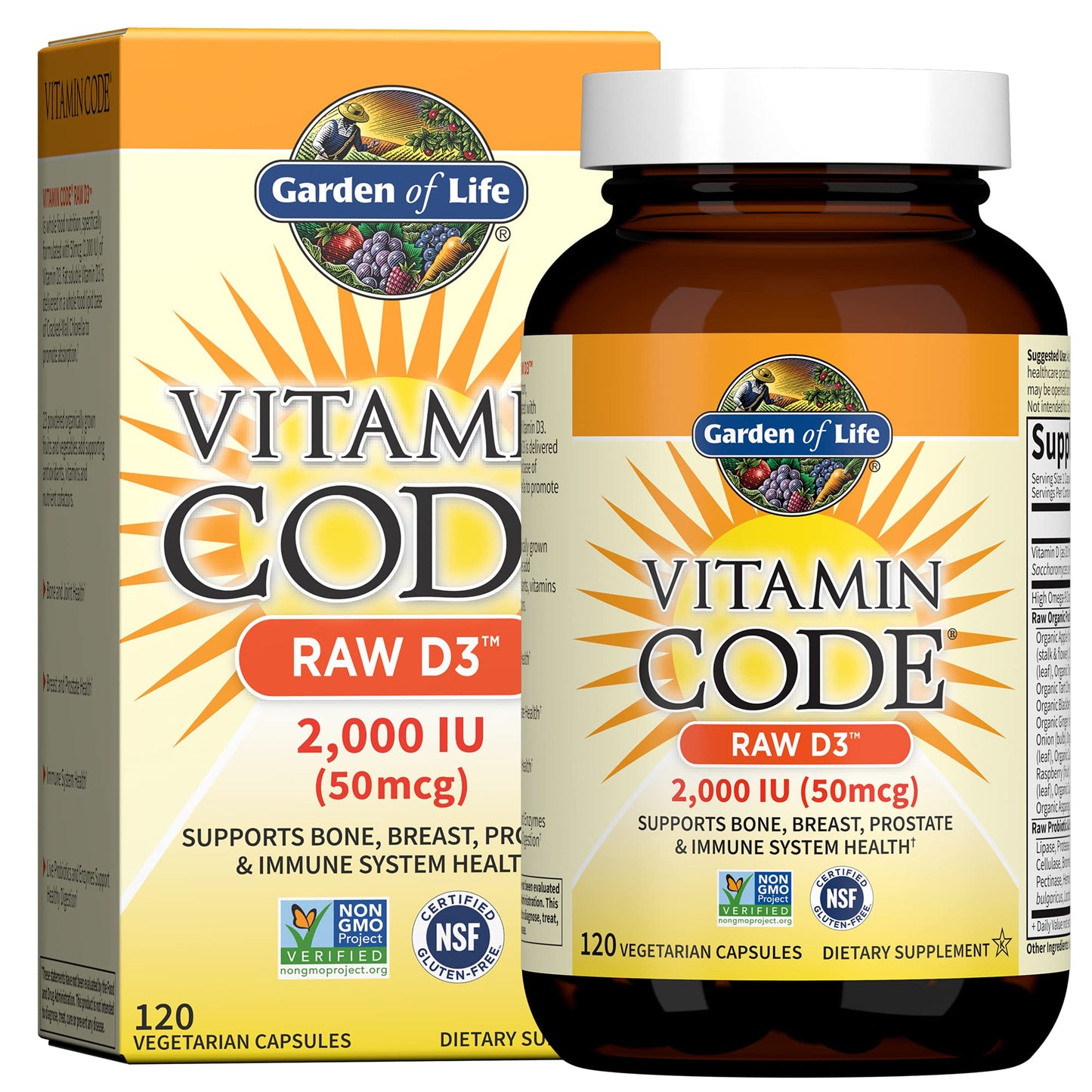 Garden of Life Vitamin D, Vitamin Code Raw D3, Vitamin D 2,000 IU, Raw Whole Food D3 Supplements with Chlorella, Fruit, Veggies & Probiotics