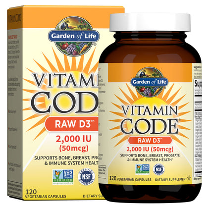Garden of Life Vitamin D, Vitamin Code Raw D3, Vitamin D 2,000 IU, Raw Whole Food D3 Supplements with Chlorella, Fruit, Veggies & Probiotics