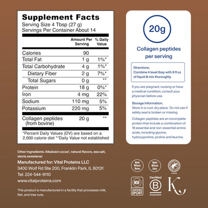 Vital Proteins Collagen Peptides Powder - Chocolate Powder for Hair, Nail, Skin, Bone & Joint Health, 13.5oz