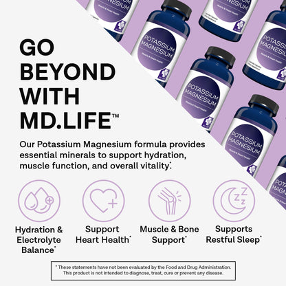 MD. Life Potassium Magnesium Supplement - 90 Capsules - Magnesium Potassium Supplement - High Absorption Complex