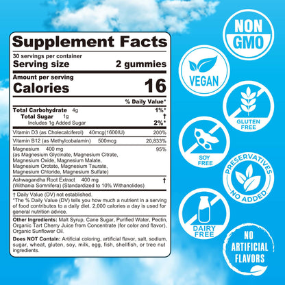 Magnesium Complex Gummies 400mg | as 8 Forms of Magnesium Glycinate, Malate, Citrate, Taurate, Oxide & More | w/Ashwagandha Extract, D3 & B12 Supports for Calm, Zzz