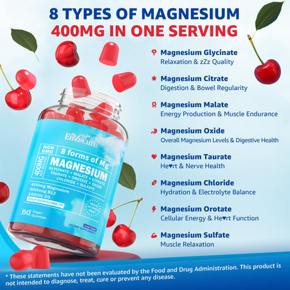 Magnesium Complex Gummies 400mg | as 8 Forms of Magnesium Glycinate, Malate, Citrate, Taurate, Oxide & More | w/Ashwagandha Extract, D3 & B12 Supports for Calm, Zzz