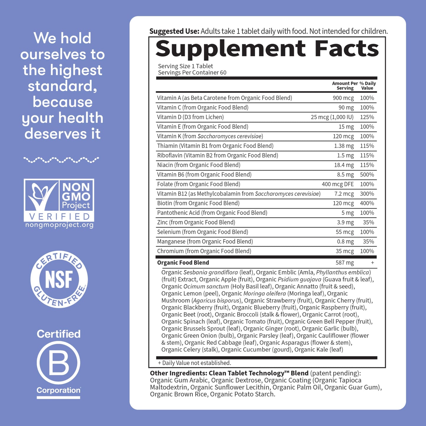 Garden of Life Once Daily Whole Food Multivitamin for Men, Organic Mens Vitamins & Minerals, Vitamin C, Zinc, Vegan, for Health & Well-Being, 60 Tablets