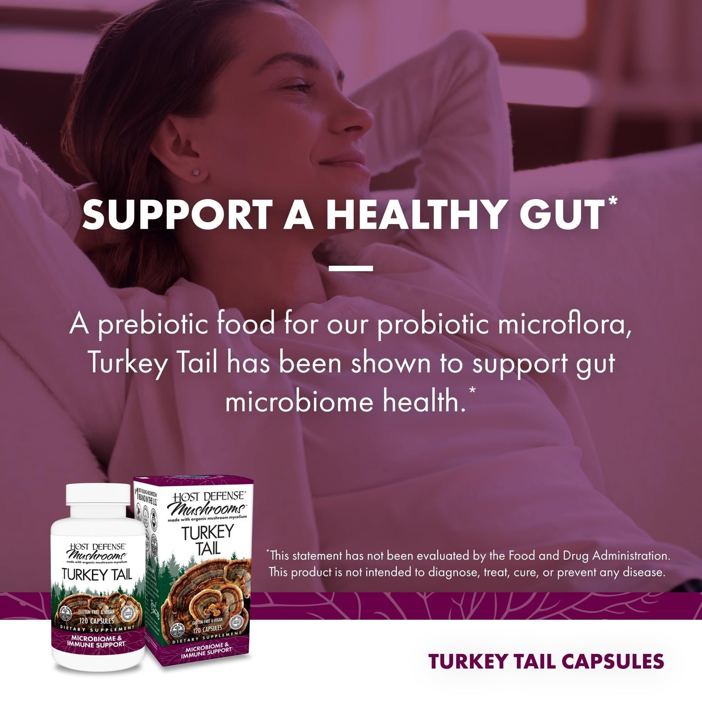 Host Defense Turkey Tail Capsules - Digestive Health & Immune Response Support Supplement - Mushroom Supplement for Gastrointestinal