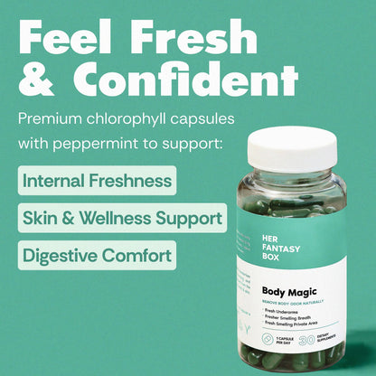 Her Fantasy Box | Body Magic | Chlorophyll Capsules - 30 Vegan Capsules for Detox, Digestion, Gut Health, Skin Support