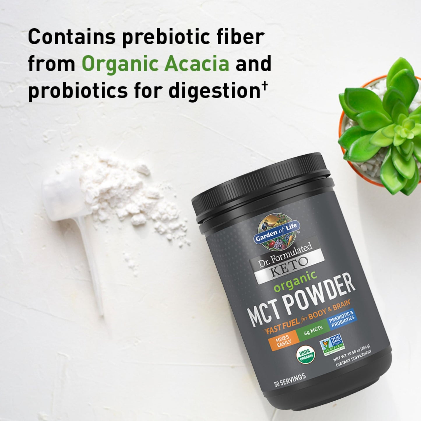Garden of Life Dr. Formulated Keto Organic MCT Powder - 30 Servings, 6g MCTs from Coconuts plus Prebiotic Fiber & Probiotics
