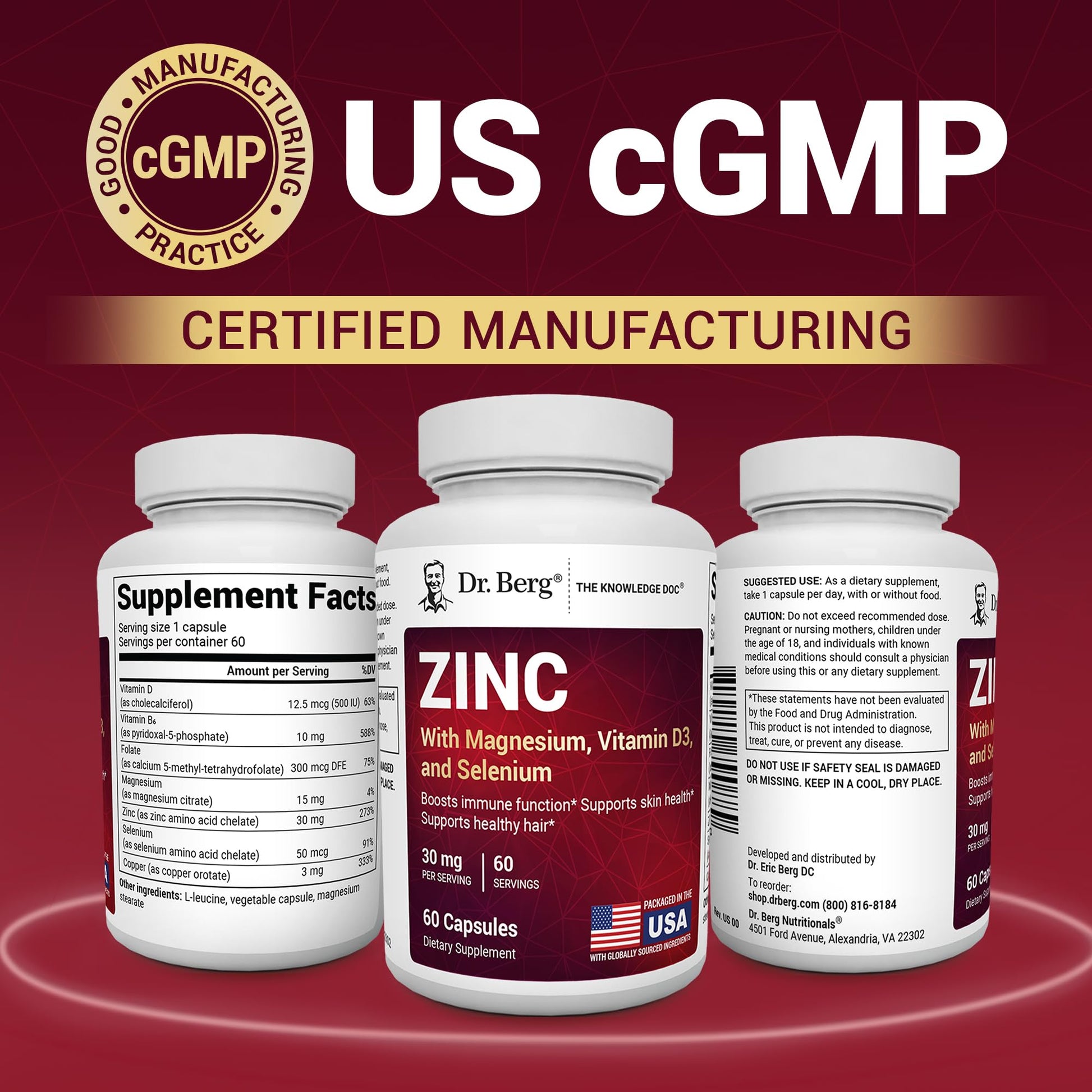 Dr. Berg Zinc 30mg Enhanced with Magnesium, Vitamin D3, Selenium, & Copper - Zinc Supplements for Men & Women - Chelated Zinc for Immune, Skin, Hair, & Nails Support* - 60 Capsules Dr. Berg NutritionalsBuy Supplements Australia