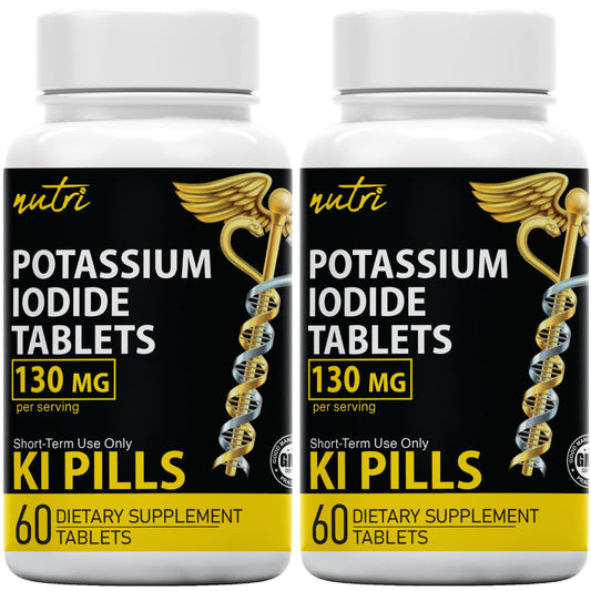 Potassium Iodide Tablets 130 mg (Pack of 2) - (120 Tablets) 10 Year Shelf-Life EXP 2034 to 2035 - Ki Pills - Yoduro de potasio - Nutri Supplements