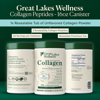 Great Lakes Wellness Collagen Peptides Powder – Supports Skin, Hair, Nails, Joints & Digestion – Hydrolyzed, Quick Dissolve