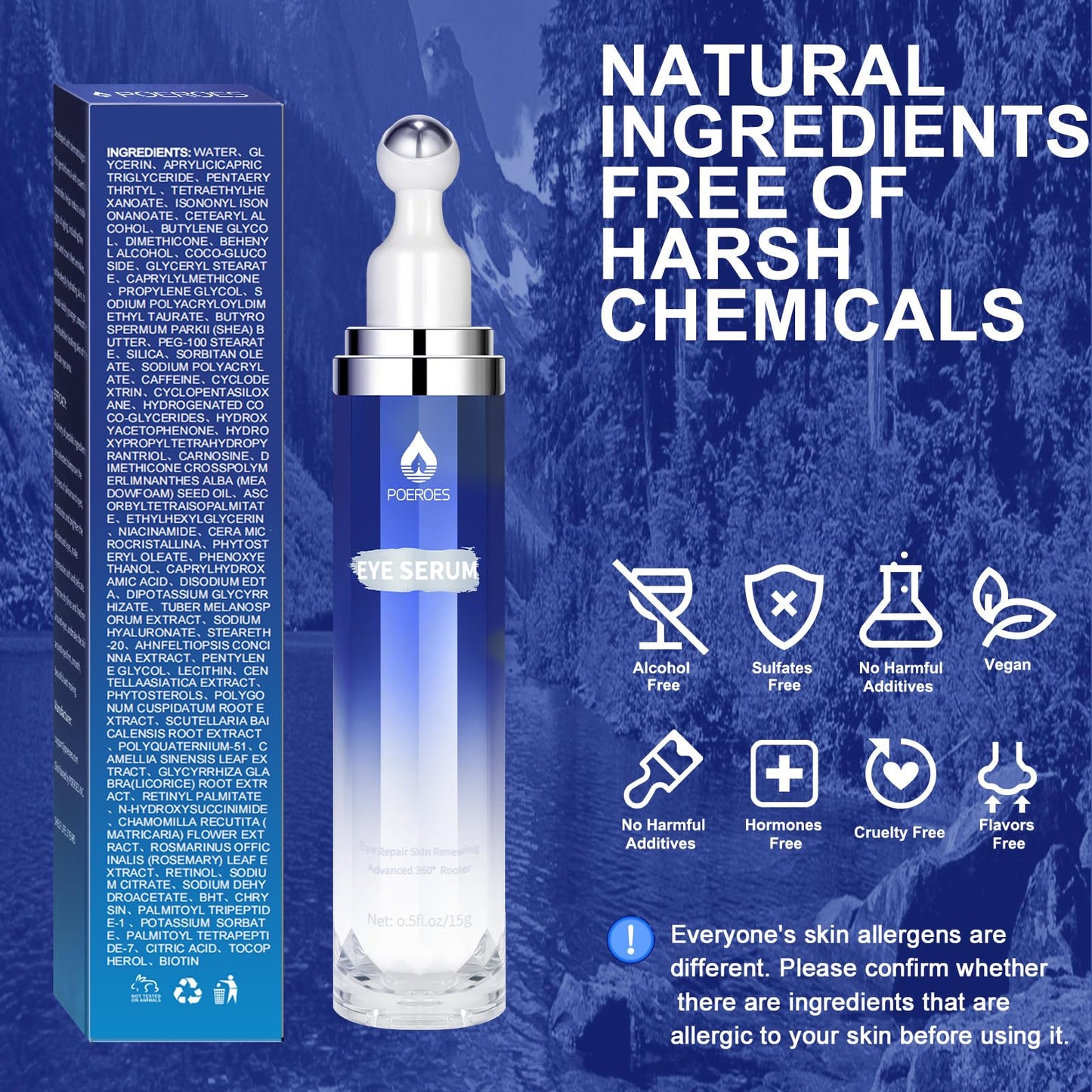 Eye Serum with 8% Caffeine 8% Retinol Hyaluronic Acid Niacinamide peptides for Puffy Bags Fine Lines Dark Circles Wrinkles