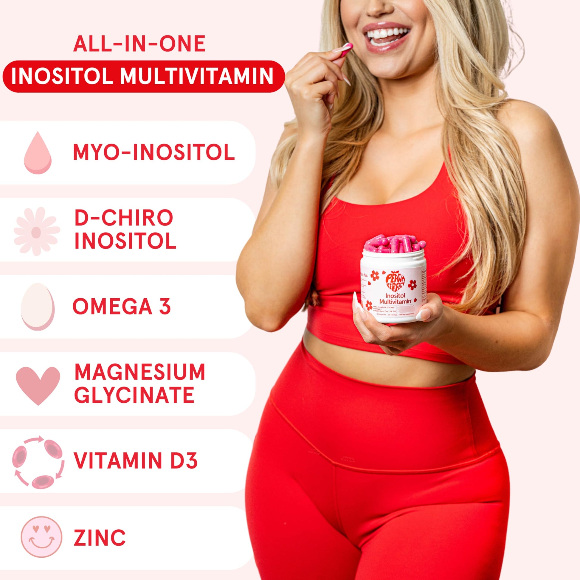 Peach Perfect Inositol Multivitamin – Myo-Inositol & D-Chiro 40:1 Blend, Omega-3, Vitamin D3, Magnesium, Zinc – Supports Women’s Health, Mood, Energy, Supplement – 30 SVG Peach Perfect buy supplements Au