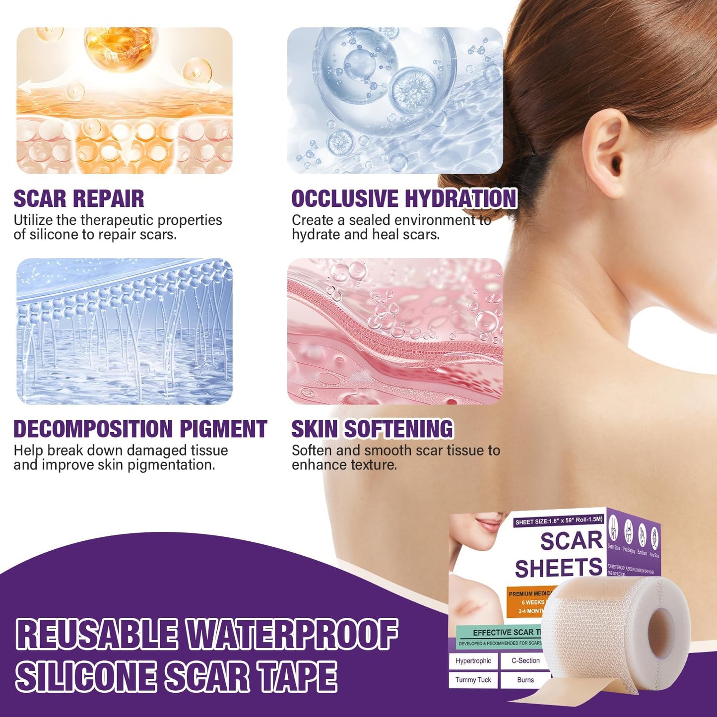 Silicone Scar Sheets,Silicone Scar Tape,Silicone Scar Removal Strips for Surgical,C-Section,Tummy Tuck,Keloid Scars