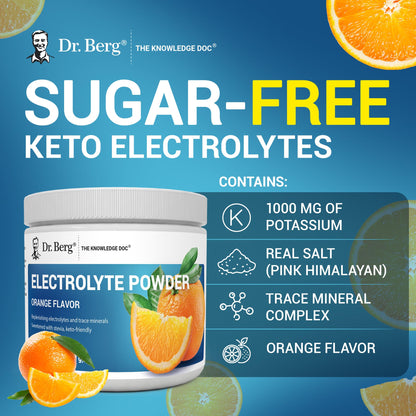 Dr. Berg Zero Sugar Hydration Keto Electrolyte Powder - Enhanced w/ 1000 mg of Potassium & Real Pink Himalayan Salt (NOT Table Salt) - Orange Flavor Hydration Drink Mix Supplement - 50 Servings