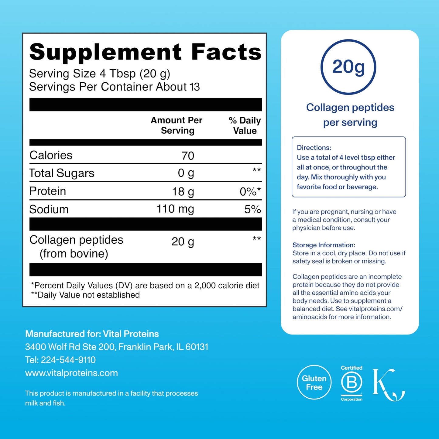 Vital Proteins Collagen Peptides Powder - Supports Hair, Nail, Skin, Bone & Joint Health, Unflavored, Collagen Protein 9.33 OZ