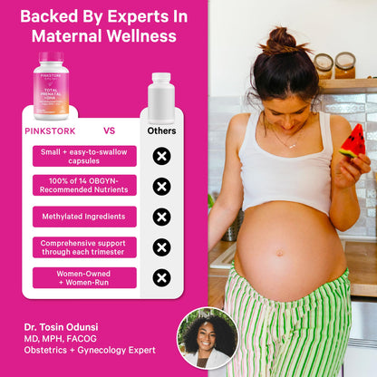 Pink Stork Total Prenatal Vitamins with DHA, Folate, Iron, Choline, and Vitamin B12 - Prenatals for Women to Support Fetal Development, Pregnancy Essentials