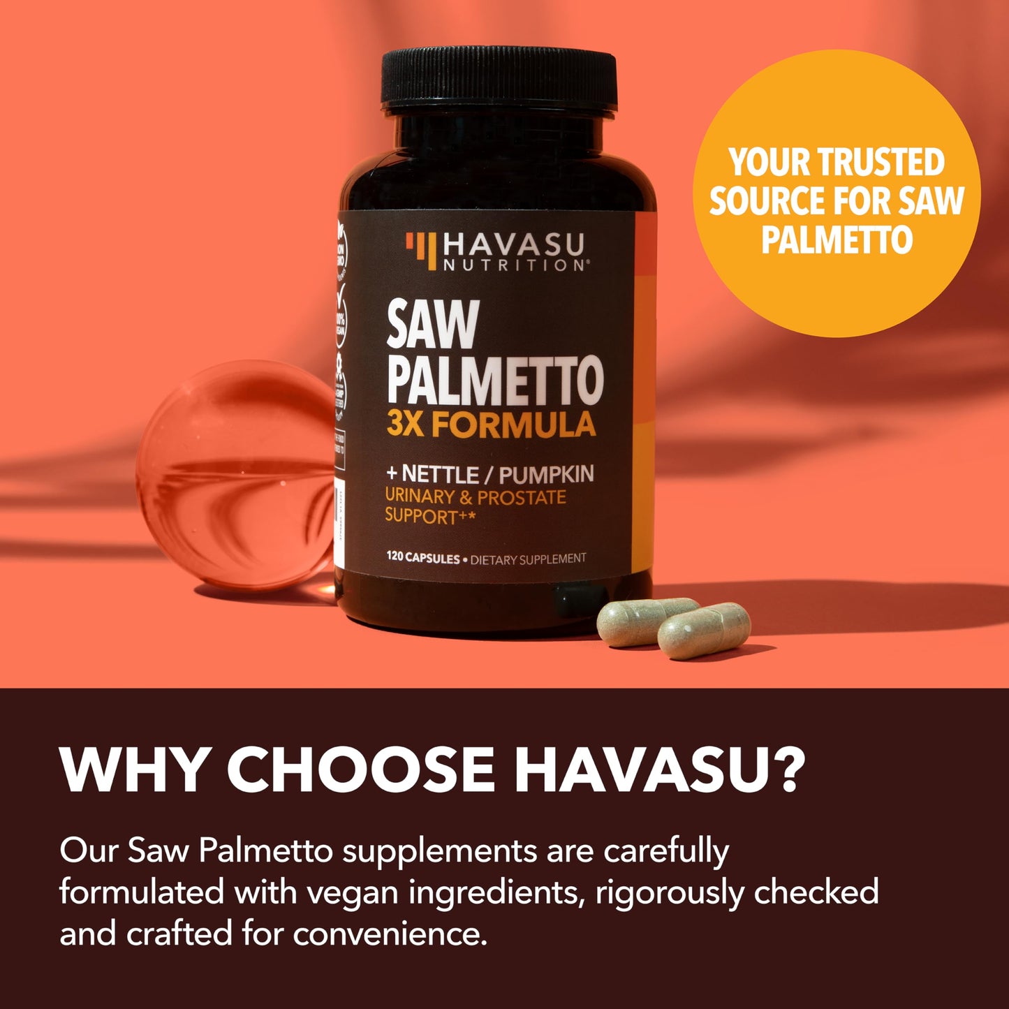 Saw Palmetto Supplement with Stinging Nettle and Pumpkin Seed Extract - Advanced 3X Formula - DHT Blocker Urinary Health and Prostate Support for Mens Health