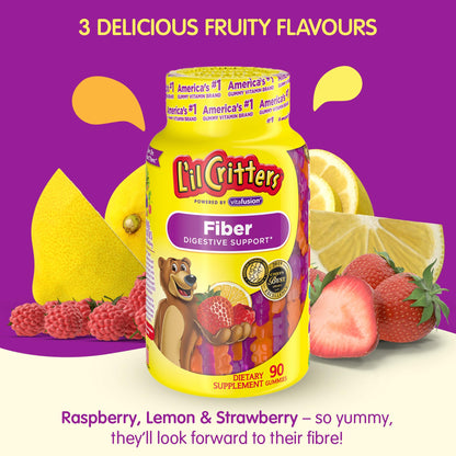 L’il Critters Fiber Daily Gummy Supplement for Kids, for Digestive Support, Berry and Lemon Flavors, 90 Gummies