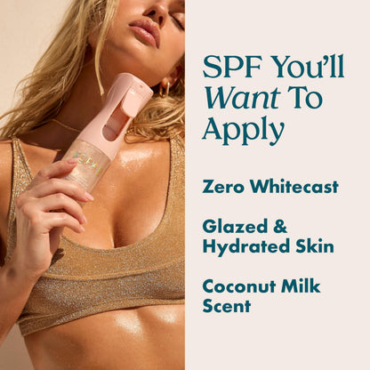 Kopari Rose Gold Sunglaze Sheer Body Mist Sunscreen SPF 42, Infused with Shimmering Body Oil, Hydrating Mist, Hydrates