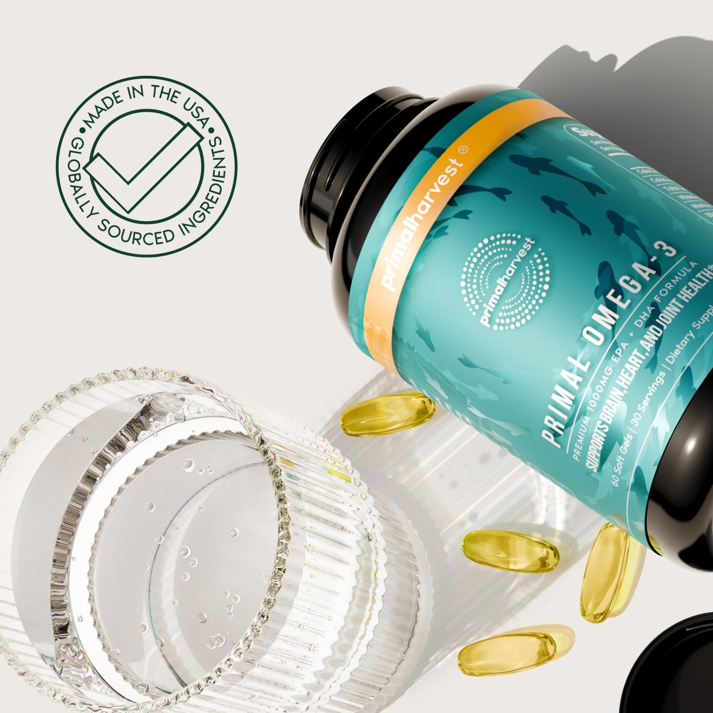 Primal Harvest Omega 3 Fish Oil Supplements, 30 Servings Soft Gels Capsules w/ 1000mg EPA + DHA Supplements, No Fishy Burps Non-GMO Omega 3 Fatty Acid Primal HarvestBuy Supplements Australia