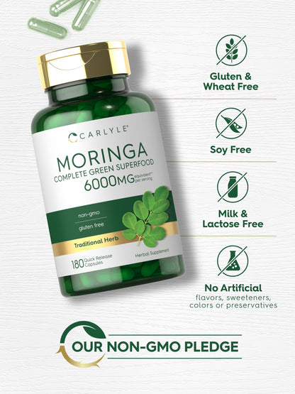 Carlyle Moringa Oleifera Supplement | 180 Capsules | Complete Green Superfood for Women and Men | Non-GMO and Gluten Free | from Moringa Leaf Powder CarlyleBuy Supplements Australia