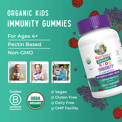 MaryRuth Organics Kids Immune Support Gummies | USDA Organic | Vitamin C, Zinc, and Elderberry Gummies for Kids| Immune Support for Ages 4+ | Vegan