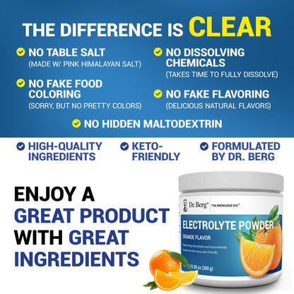 Dr. Berg Zero Sugar Hydration Keto Electrolyte Powder - Enhanced w/ 1000 mg of Potassium & Real Pink Himalayan Salt (NOT Table Salt) - Orange Flavor Hydration Drink Mix Supplement - 50 Servings