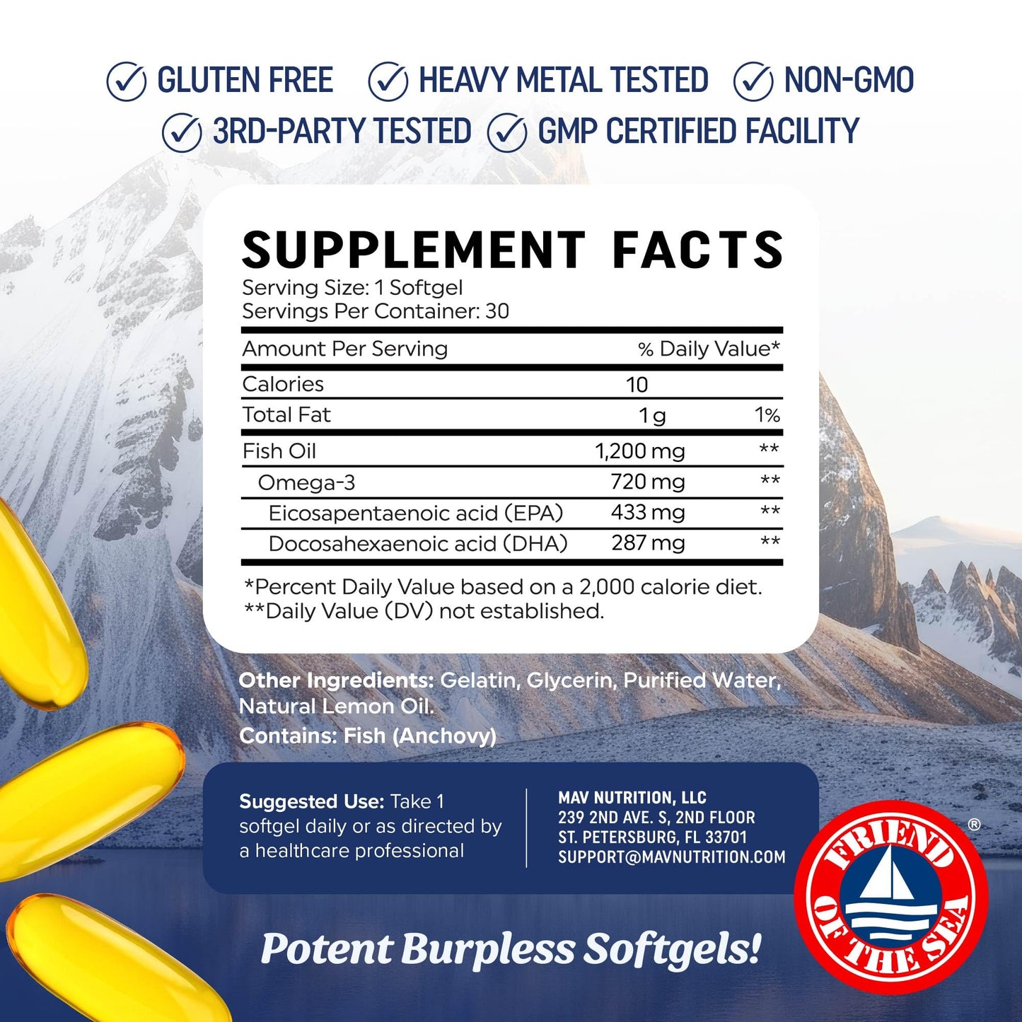 Triple Strength Omega 3 Fish Oil 1200 mg | EPA & DHA | Wild Caught, Sustainably Sourced Omega-3 Fatty Acids | Premium Burpless Fish Oil Supplements