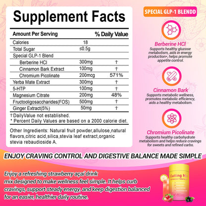 Yooloks Cutting Drink Mix –  5-HTP, Yerba Mate & Magnesium, FOS | Supports Satiety Signaling, Energy & Gut Health